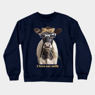 Plant Based Dairy Cow with Glasses Funny Animals for Men, Women, Kids Crewneck Sweatshirt